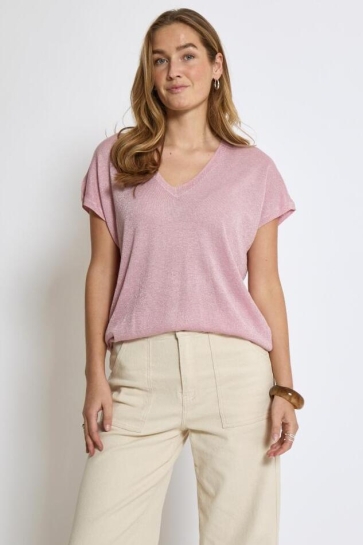 Minus Trui CARLINA BATSLEEVE KNIT T MI6259 6029MET ORCHID PINK MET