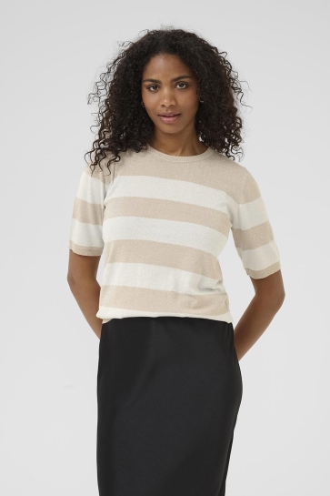 Kaffe T-shirt KAREGINA STRIPED PULLOVER 10510652 FEATHER G/CHALK WIDE STRIPE