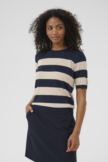 Kaffe T-shirt KAREGINA STRIPED PULLOVER 10510652 MIDNIGHT/FEATHER WIDE STRIPE