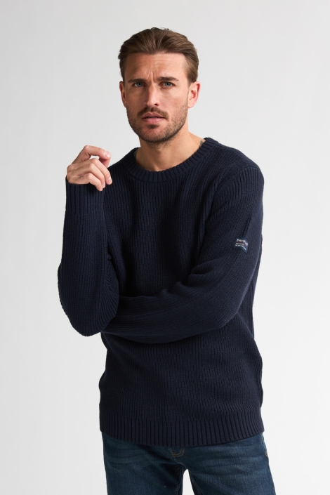 Petrol Industries blauwe heren trui | Model vooraanzicht