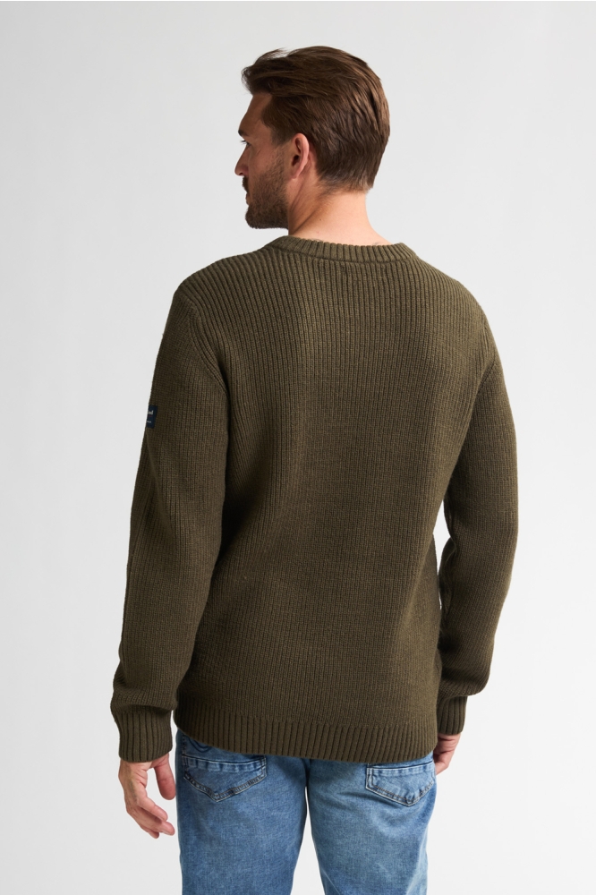 Petrol Industries groene heren trui | Model achteraanzicht