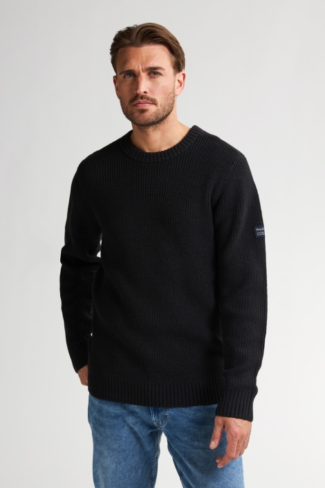 Petrol Industries zwarte heren trui | Model vooraanzicht