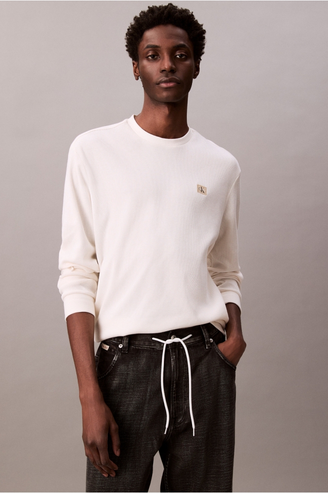 Calvin Klein beige heren t-shirt | Model vooraanzicht