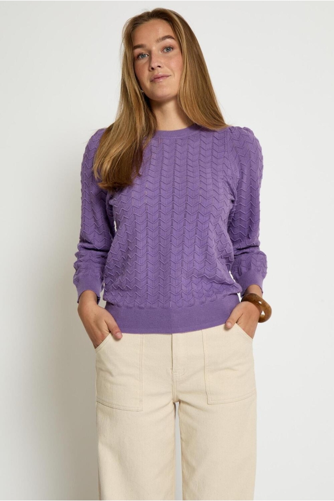 Peppercorn paarse dames trui | Model vooraanzicht