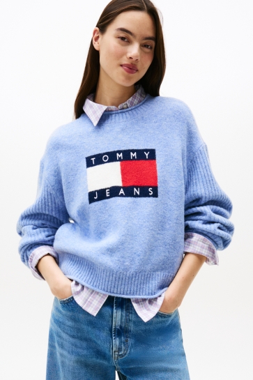 Tommy Jeans Trui TJW MELANGE FLAG SWE DW0DW21782 DZ1 VINTAGE IRIS HTR