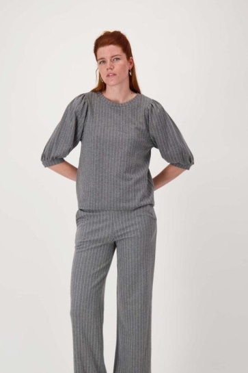 Zusss T-shirt KRIJTSTREEP POFMOUW TOP 0304 241 ANTRACIET GRIJS