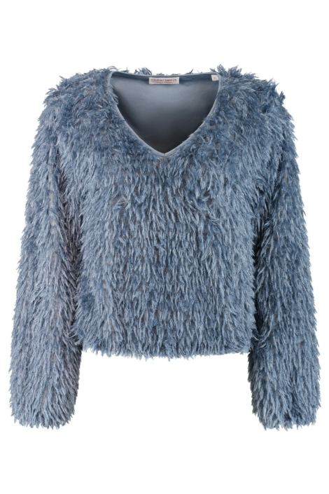 Studio Amaya blauwe dames trui | Model vooraanzicht