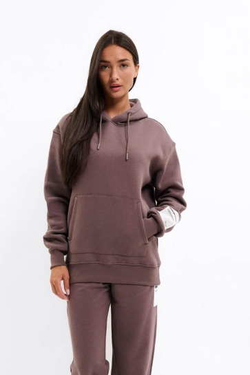 Malelions Trui WOMEN LABEL HOODIE MD1 AW25 02 STONE BROWN