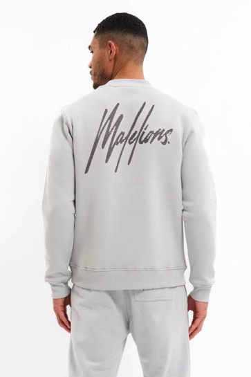 Malelions Trui MAN STRIPED SIGNATURE SWEATER MM1 AW25 05 OCEAN GREY