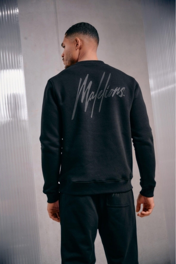 Malelions Trui STRIPED SIGNATURE SWEATER MM1 AW25 05 BLACK