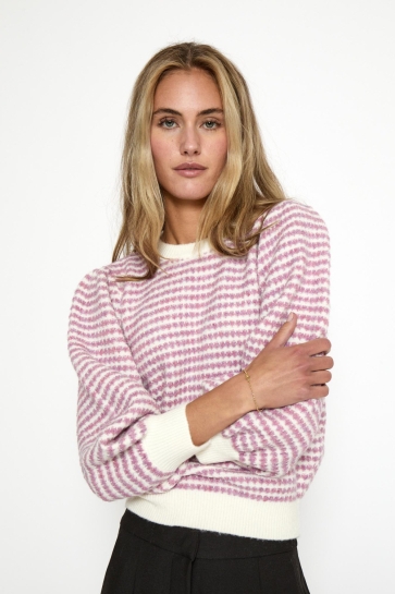 Peppercorn Trui CAMILLA 3 4 SLEEVE STRIPE PC7990 4630S MOONLIGHT PINK STR