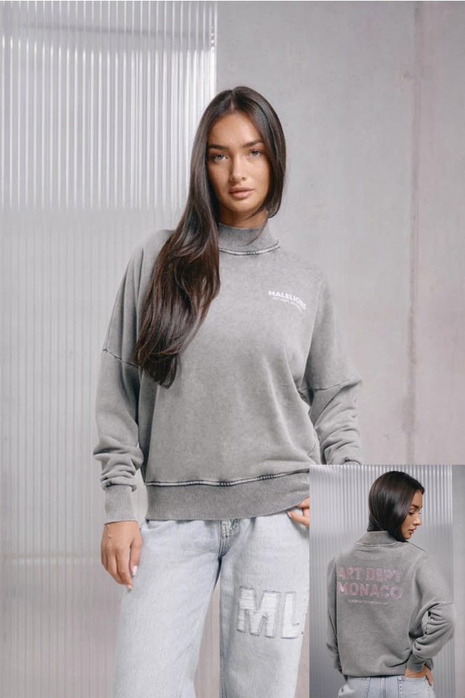 Malelions grijze dames sweater | Model vooraanzicht