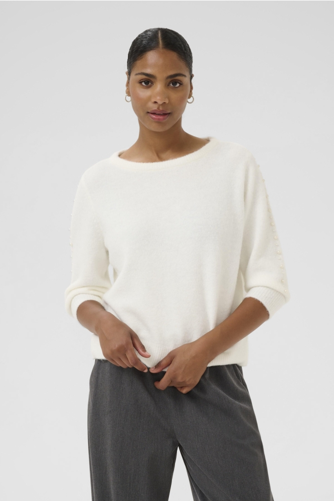 Kaffe witte dames trui | Model vooraanzicht