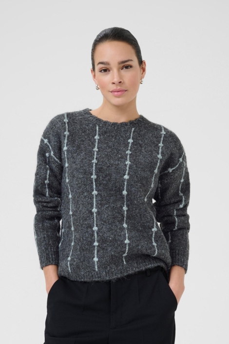 Kaffe grijze dames trui | Model vooraanzicht
