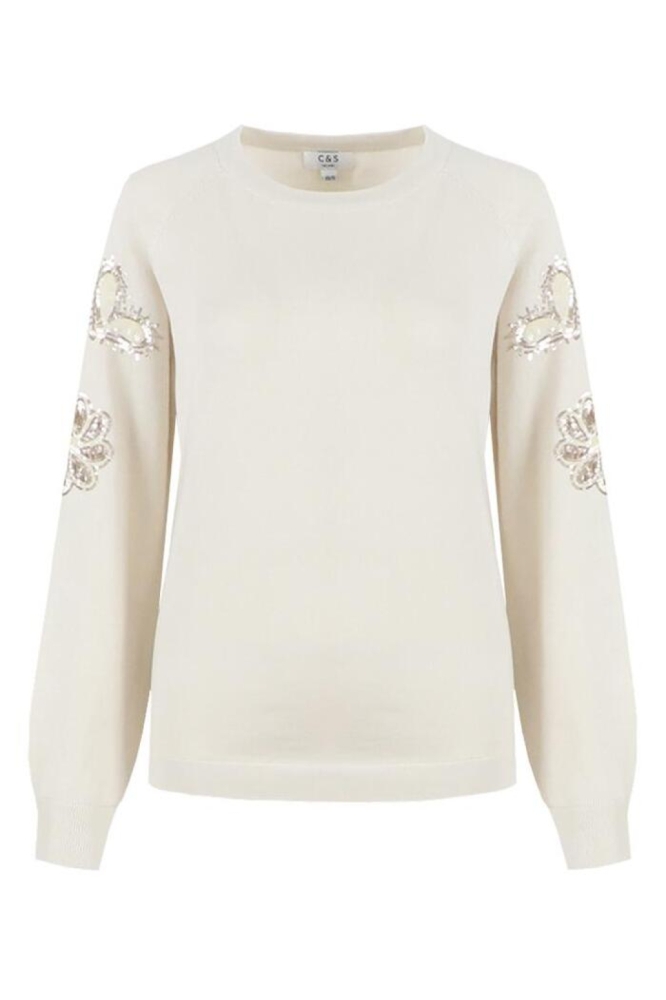 C&S The Label ecru dames trui | Vooraanzicht