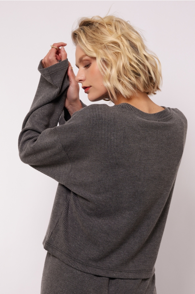 Fluresk grijze dames trui | Model achteraanzicht