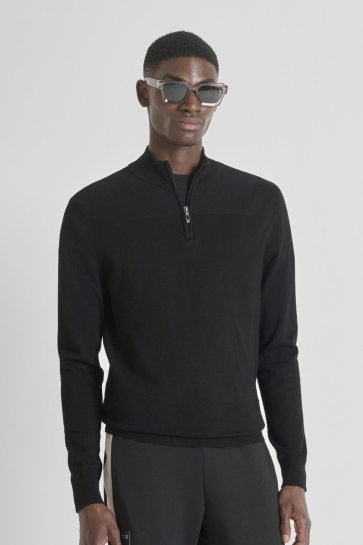Antony Morato SLIM FIT SWEATER IN VISCOSE BLEND WITH ZIP MMSW01542 YA500002 9000 BLACK