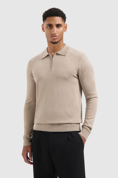 Pure Path taupe heren polo | Model vooraanzicht