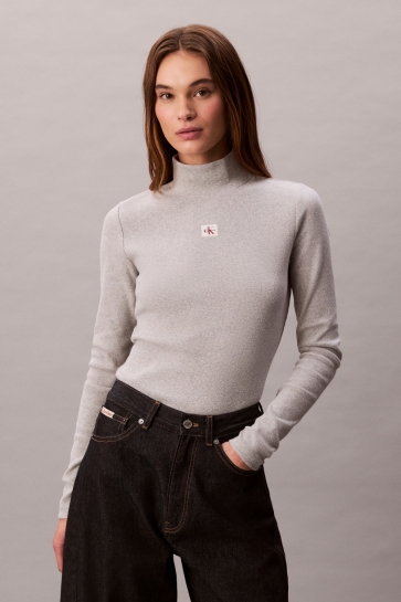 Calvin Klein GERIBBELDE KATOENEN TOP MET COL LV047D203G P77 HISTORY GREY HEATHER