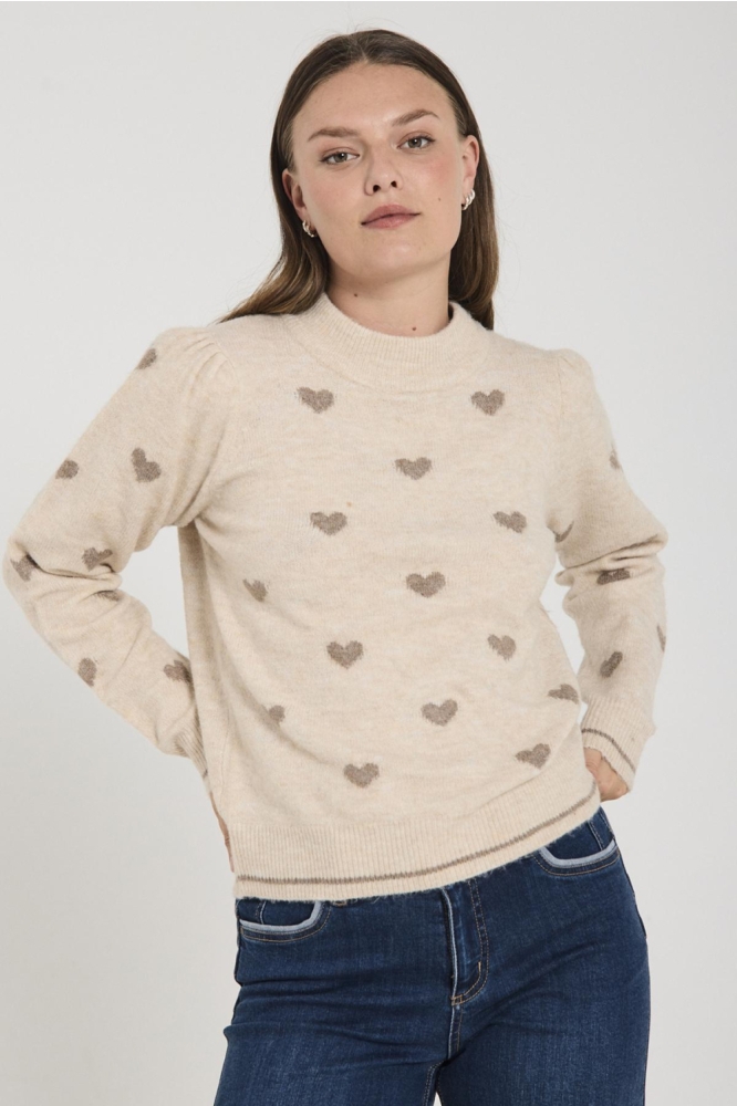Freequent beige dames trui | Model vooraanzicht
