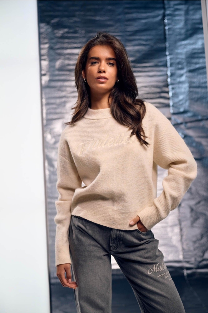 Malelions beige dames trui | Model vooraanzicht