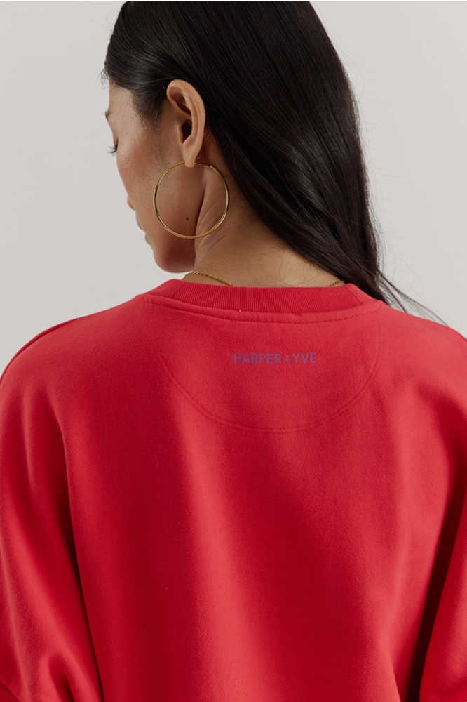 Harper & Yve rode dames sweater | Close up