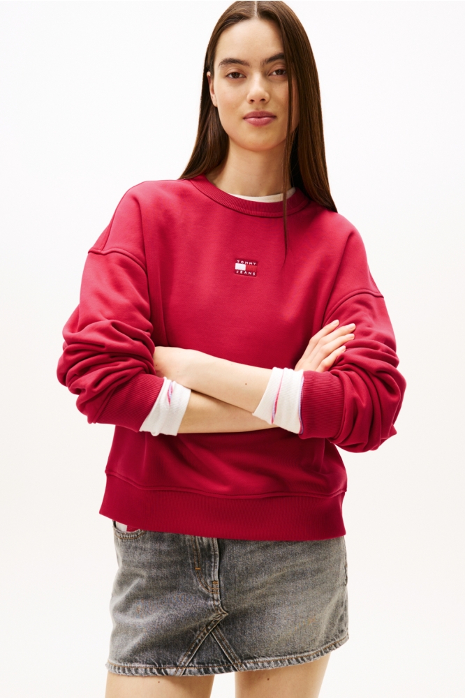 Tommy Jeans rode dames sweater | Model vooraanzicht