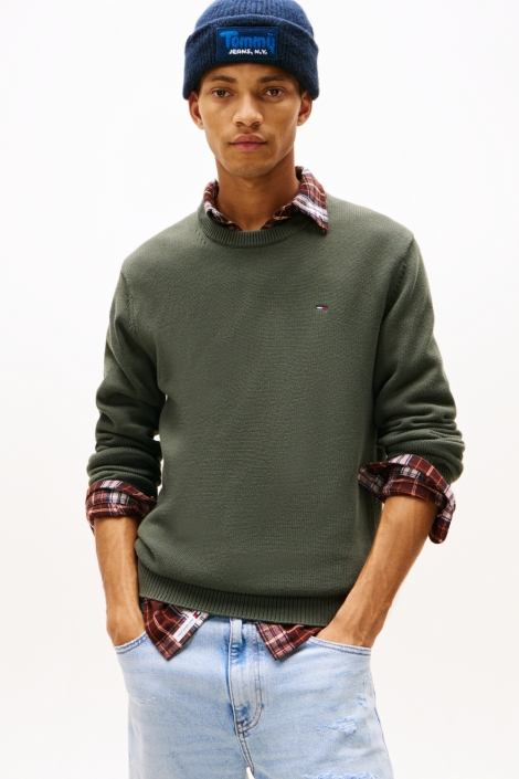 Tommy Jeans groene heren trui | Model vooraanzicht
