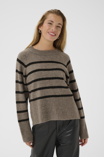Kaffe Trui KAERIN KNIT PULLOVER 10510939 108598 Morel Melange Black Strip