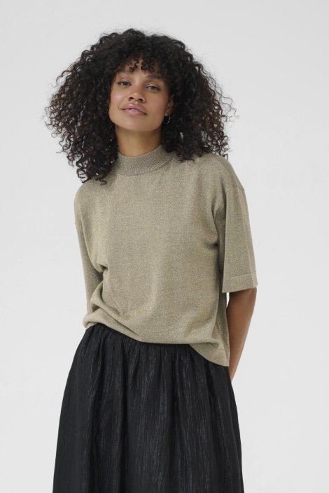 Kaffe groene dames trui | Model vooraanzicht
