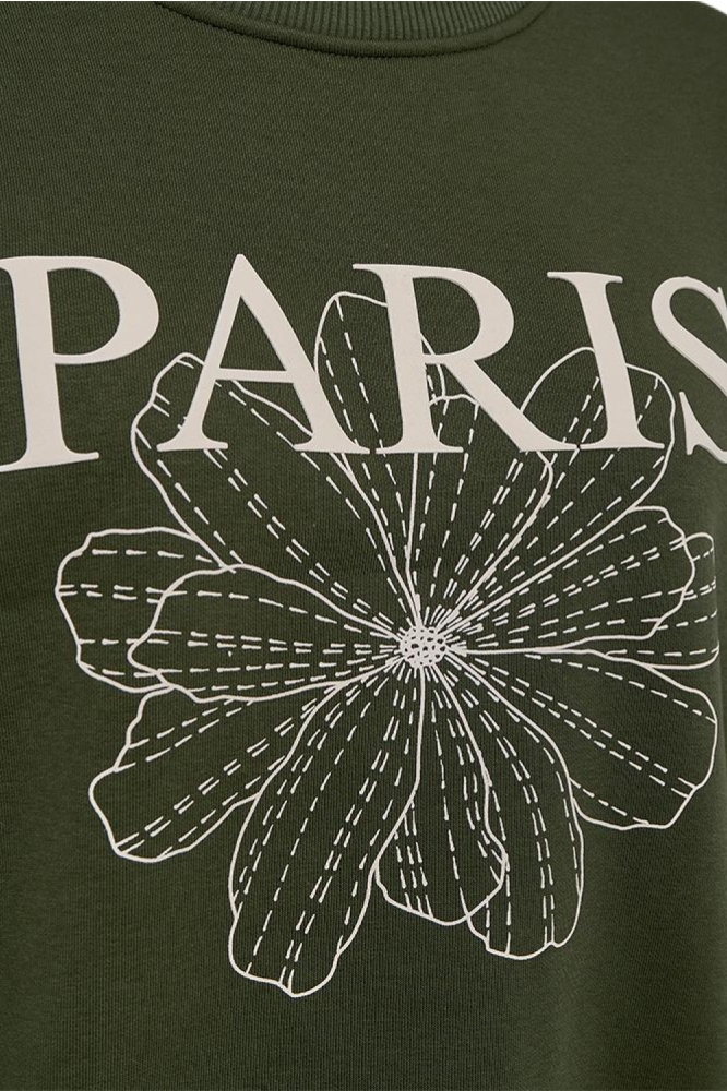 Freequent groene dames sweater | Close up