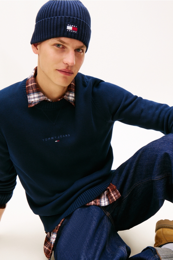 Tommy Jeans blauwe heren trui | Model vooraanzicht