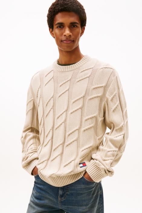 Tommy Jeans zand heren trui | Model vooraanzicht