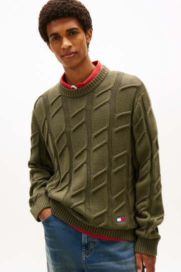 Tommy Jeans TJM REG CHUNKY CABLE KNT SWT EXT DM0DM22355 GY1 Dark Greenery