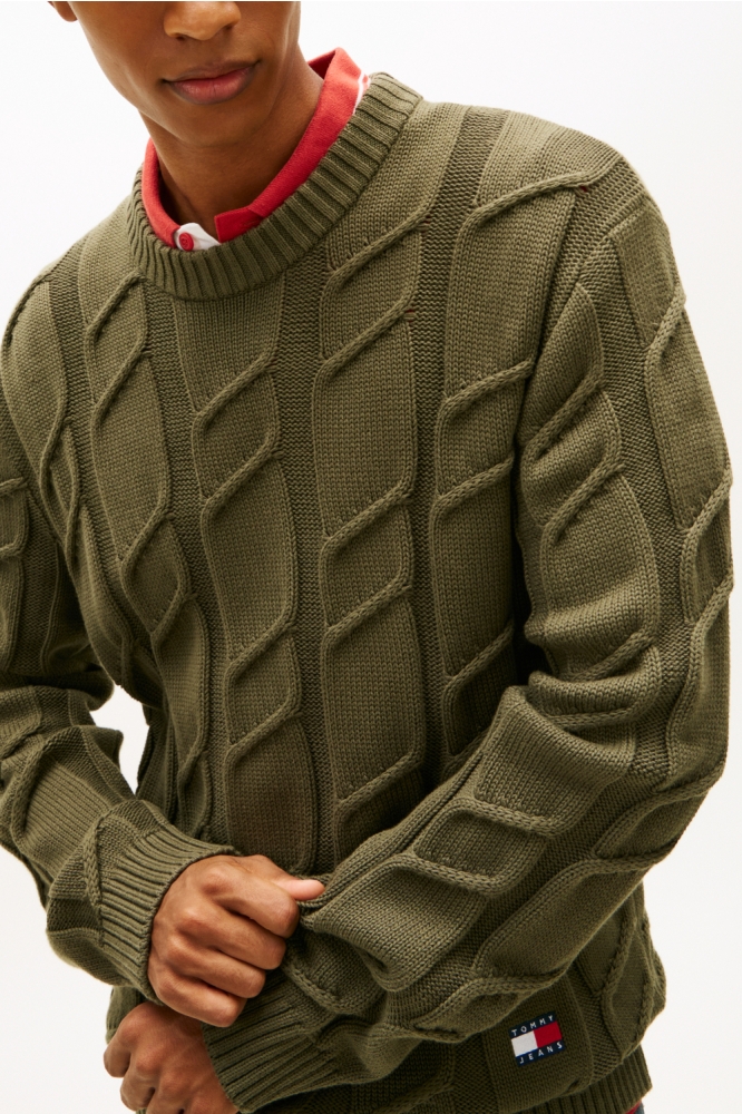 Tommy Jeans groene heren trui | Close up