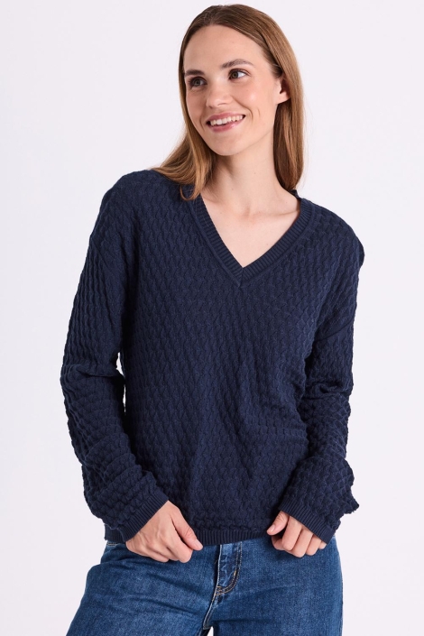 Freequent blauwe dames trui | Model vooraanzicht