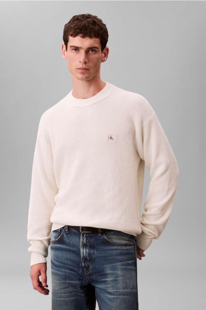 Calvin Klein beige heren trui | Model vooraanzicht