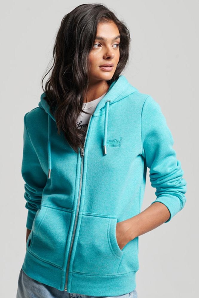 VINTAGE LOGO EMB ZIPHOOD W2011869A AQUA SHORE MARL