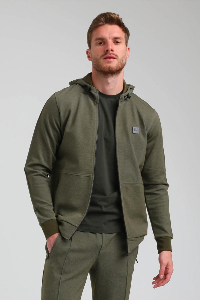 INTERLOCK VEST MET RITS EN CAPUCHON 423739 545 leaf green
