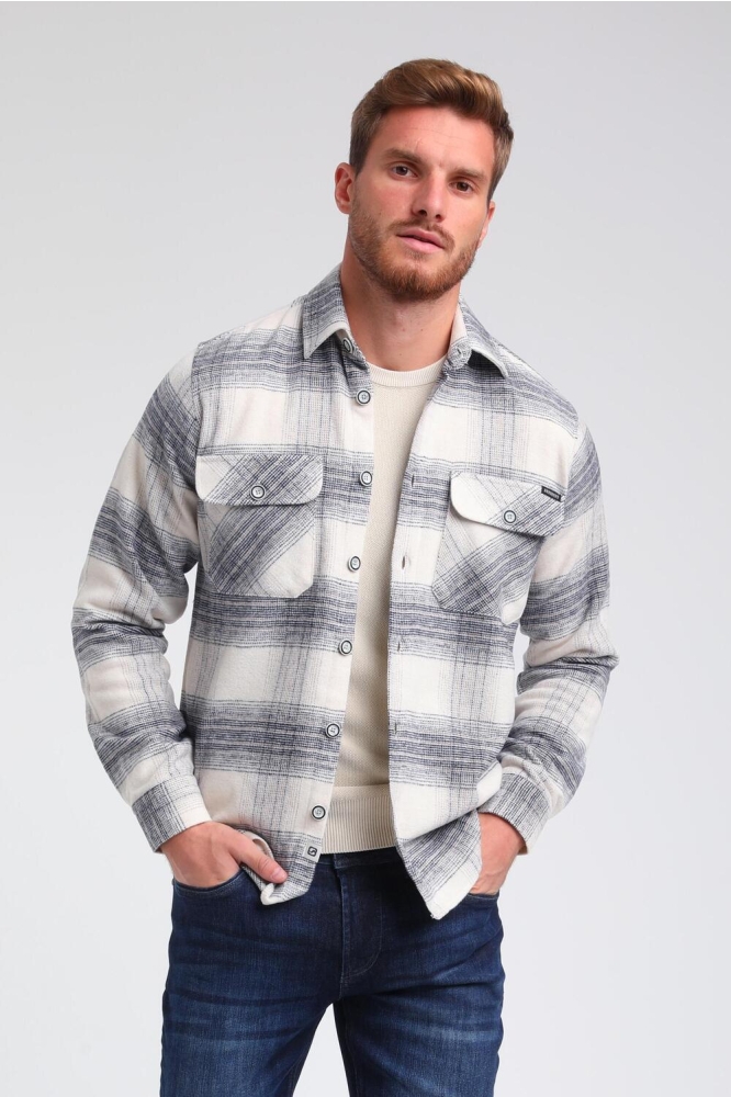 FLANEL OVERHEMD MET RUITENPATROON 333738  STONE GREY