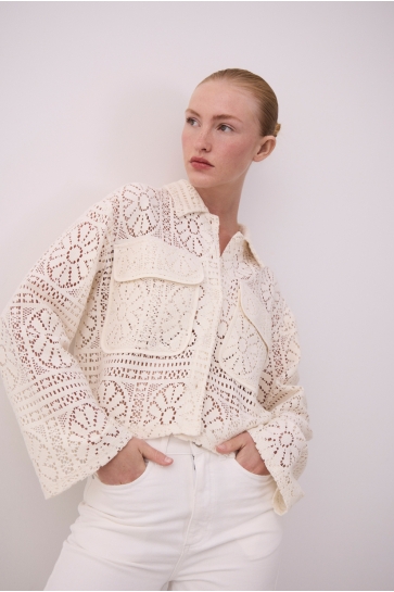 Vila Vest VIMERINDA CROCHET L/S CARDIGAN/BFS 14105211 BIRCH