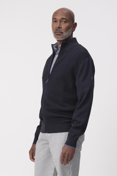 Campbell blauwe heren vest | Model zijaanzicht