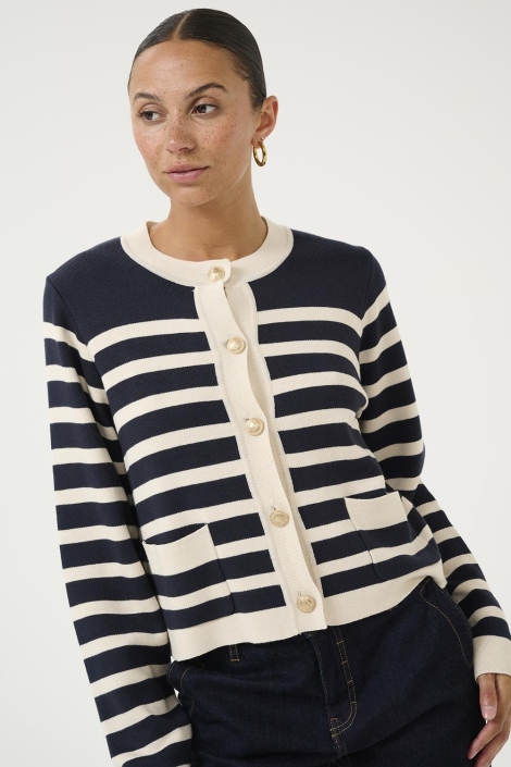Culture blauwe dames vest | Close up