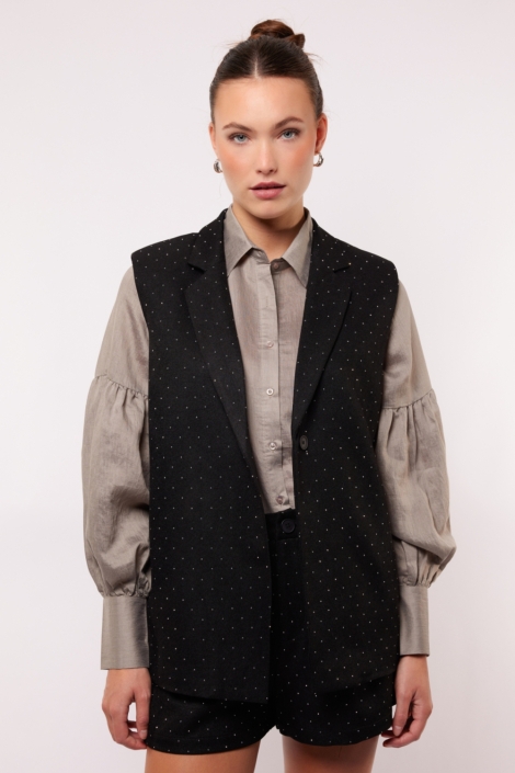 Fluresk zwarte dames gilet | Model vooraanzicht