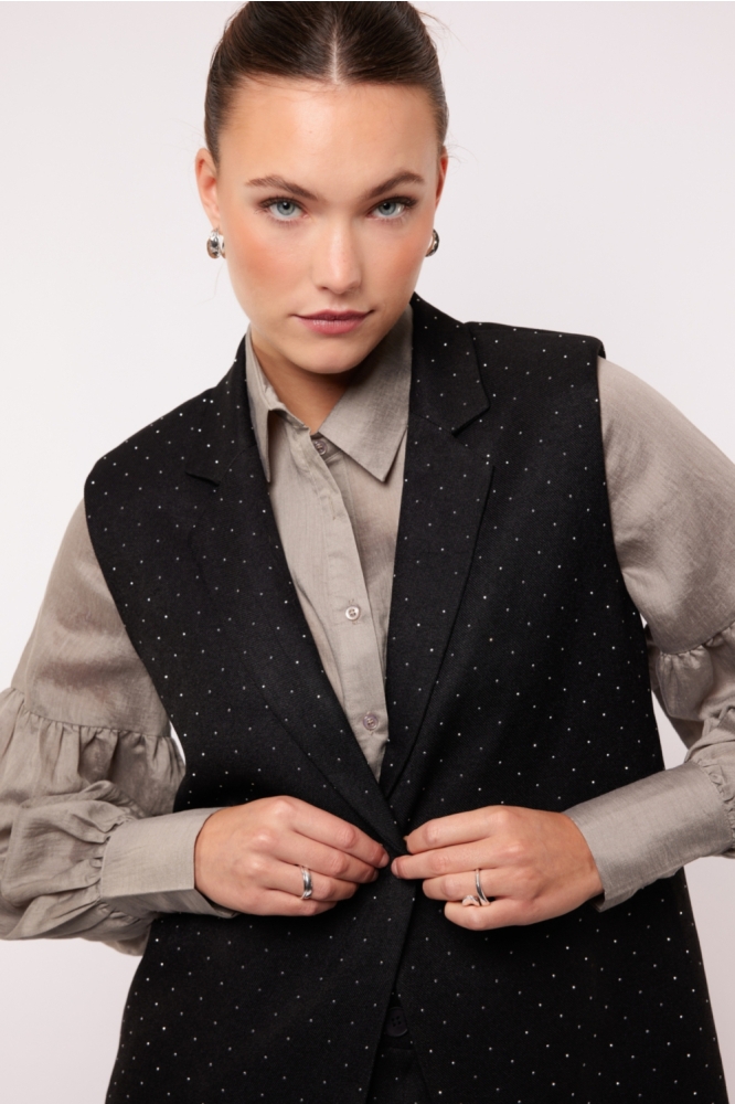 Fluresk zwarte dames gilet | Close up