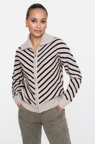 Geisha Vest VEST MET OPSTAANDE KRAAG EN STREEPDESSIN 54503 10 000999 BLACK/SAND