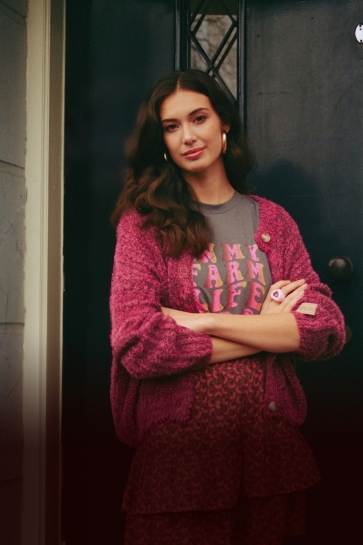 Fluresk KALISTA KNIT CARDIGAN 25NLF05 204522 FRESH RASPBERRY/MOCHA BR