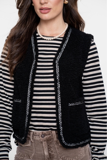 Geisha TEDDY GILET MET GEWEVEN BIES 55541 19 BLACK/TAPE BLACK ZIGZAG