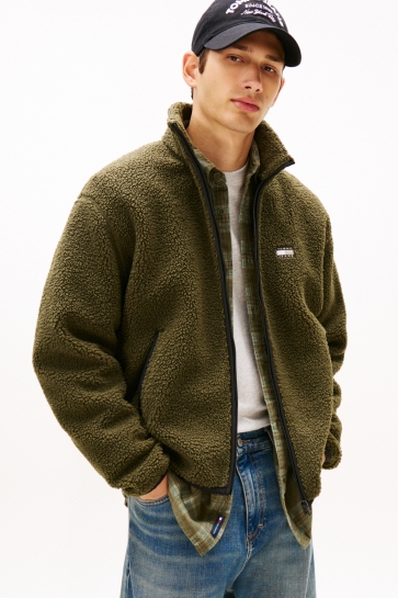 Tommy Jeans Vest TJM RLX BADGE ZIP THRU TEDDY EXT DM0DM22345 GY1 Dark Greenery