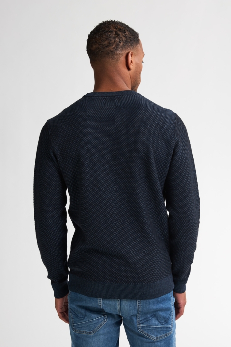 Petrol Industries blauwe heren trui | Model achteraanzicht